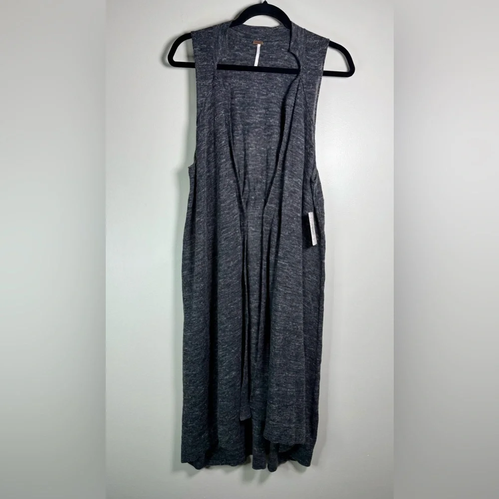 Free People Charcoal Sleeveless‎ Duster Cardigan - Medium - Hippie, Boho - Picture 4 of 7